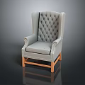 Gray Wingback Armchair With Tufted Backrest And Wooden Legs Classic Design