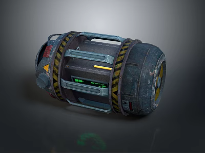 Cylindrical Industrial Equipment Featuring Metal Casing Yellow Warning Stripes Green Display And Handles 3d model