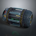 Cylindrical Industrial Equipment Featuring Metal Casing Yellow Warning Stripes Green Display And Handles