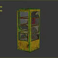Vintage Yellow and Red Telephone Booth With Glass Windows and Aged Metal Frame