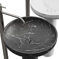 Modern Pedestal Wash Basins With White And Black Marble Finish And Metal Faucets