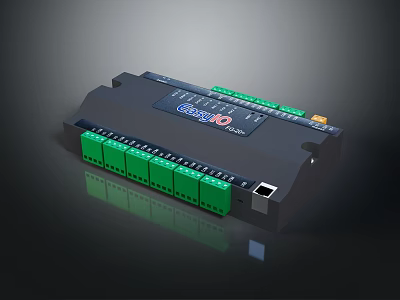Black Casing Industrial Control Module With Green Terminal Blocks Ethernet Port And Indicator Lights 3d model