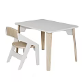 Simple Kids Desk with Matching Chair White Top and Wooden Legs Design