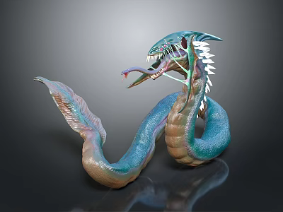 Mythical Serpent Creature With Dragon Head Glowing Scales And Extended Tongue 3d model