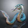 Mythical Serpent Creature With Dragon Head Glowing Scales And Extended Tongue
