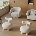 Cream Style Sofa Single Sofa Chair Floor-Standing Potted Plant 3d model