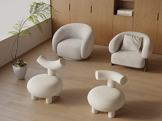 Cream Style Sofa Single Sofa Chair Floor-Standing Potted Plant 3d model