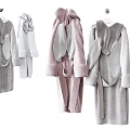 Fluffy Rabbit Ear Onesie Loungewear in Pink Gray And Light Gray Soft Cozy Pajamas