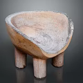 Rustic Handcrafted Wooden Stool With Natural Wood Grain Irregular Shape And Three Legs