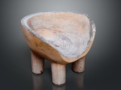 Rustic Handcrafted Wooden Stool With Natural Wood Grain Irregular Shape And Three Legs 3d model