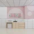 Interior With Pink Walls White Tiled Wainscoting Green Plant Paintings Brown Gray Armchairs Green Plants