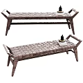 Woven Dark Brown Ottoman with Wooden Frame and Small Decorative Objects for Living Room
