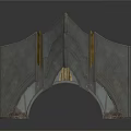 Dark Textured Architectural Archway Featuring Symmetrical Geometric Patterns And Pointed Top Design 3d model