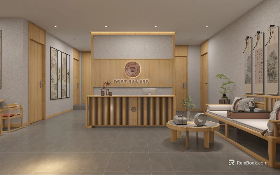Traditional Tea Bar Interior Design With Wooden Counter BAR TEA LINE Sign And Sofa 3d model 