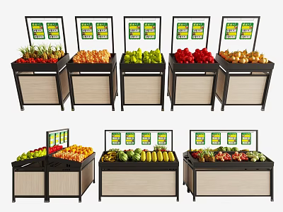 Commercial Retail Fruit Display Stands With Multiple Units Digital Screens And Fresh Produce 3d model