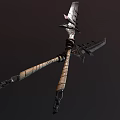 Crossed Weapons With Metal Blades Wooden Handles And Intricate Decorative Design Details