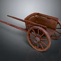 Vintage Wooden Handcart With Large Spoked Wheels Wooden Frame And Shafts