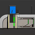 Modern Security Checkpoint Equipment With Computer Screens Scanner Gates And Control Desk