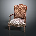Classic Carved Wooden Single Sofa With Patterned Beige Brown Fabric Upholstery And Ornate Armrests