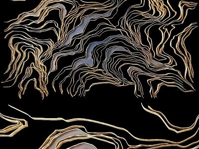 Abstract Modern Wall Decor With Golden Blue Wavy Lines Design on Black Background 3d model