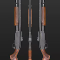 Two Classic Shotguns With Wooden Stocks And Black Barrels On Dark Background