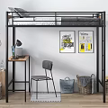Modern Black Metal Bunk Bed With Desk Chair Storage And Room Interior