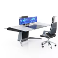 Modern Office Desk With Dual Computer Monitors Ergonomic Chair And Spacious Workstation