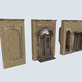 Vintage Brick Architectural Elements with Arched Designs and Wooden Doors in Different Structures 3d model