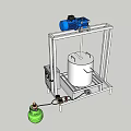 Industrial Equipment With White Frame Blue Motor Cylindrical Container And Green Gas Cylinder