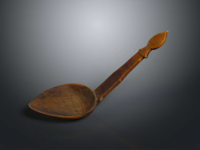 Vintage Handcrafted Wooden Spoon With Intricate Carved Handle And Polished Bowl 3d model