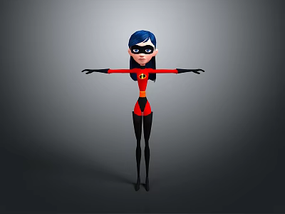 Cartoon Superhero Character With Red Black Suit Blue Hair And Outstretched Arms 3d model