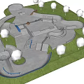 Skate Park Landscape Featuring Concrete Ramps Steps Green Lawn And Trees