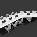 Modern White Conference Table with Multiple Office Chairs and Laptops for Meeting Space