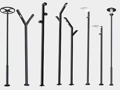 Various Modern Black Outdoor Lighting Fixtures with Different Pole Designs for Exterior Decoration 3d model