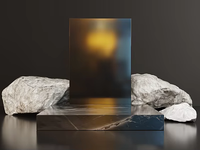 Elegant Modern Display Stand With Natural Stones And Reflective Platform 3d model