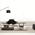 Modern Black Lounge Chair In Interior With Floor Lamp Marble Table And City View