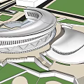 Modern Museum Building Design With Curved Roof And Surrounding Greenery Plaza 3d model