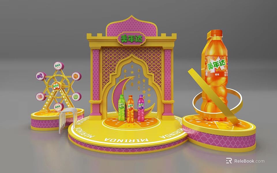 Castle Style Display Stage With Tea Drinks Ferris Wheel And Decorations 3d model