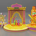 Castle Style Display Stage With Tea Drinks Ferris Wheel And Decorations 3d model