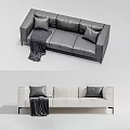 Gray Leather Sectional Sofa With Pillows Throw Blanket And Beige Design 3d model