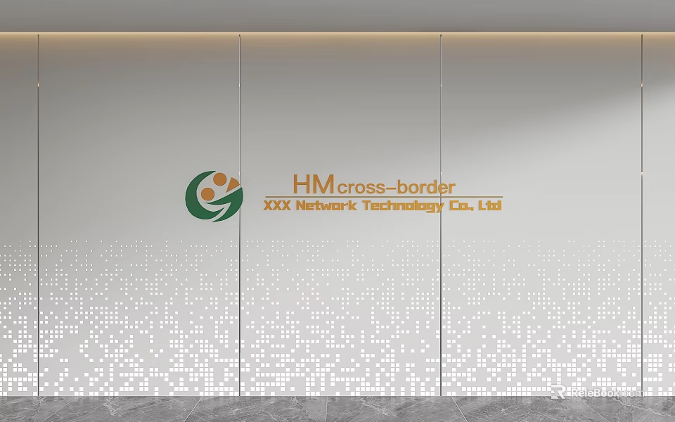 Modern Corporate Background Wall with Logo and Company Name Text in White Bottom Dot Design 3d model 