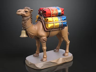 Decorative Camel Figurine Ornament With Colorful Bundles Bell And Stone Base 3d model