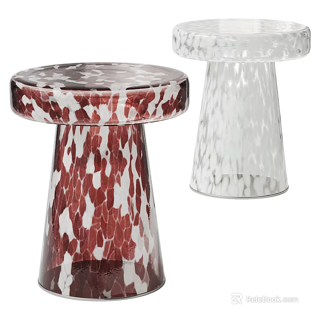 Red And White Marbled Glass Tea Tables With Conical Textured Bases 3d model