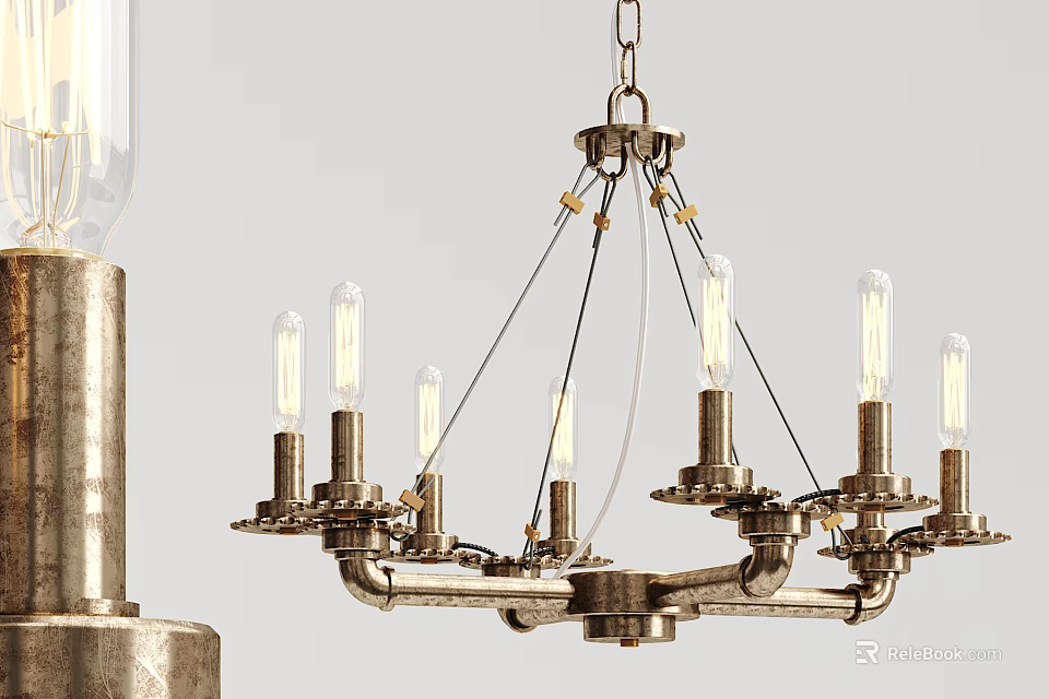 Industrial Metal Chandelier with Multiple Arms Exposed Bulbs and Vintage Design for Modern Spaces 3d model 