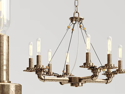 Industrial Metal Chandelier with Multiple Arms Exposed Bulbs and Vintage Design for Modern Spaces 3d model