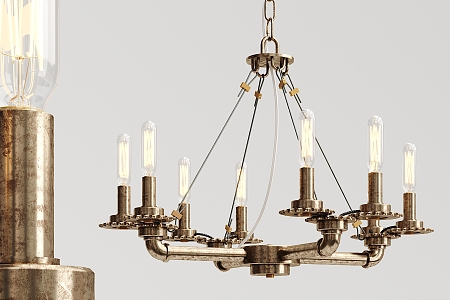 Industrial LOFT chandelier old copper water pipe chandelier 3d model