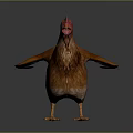 Brown Chicken With Red Comb And Wattles Spreading Wings On Gray Background