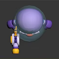 Cartoon Game Space Astronaut Character with Blue Helmet Purple White Suit Beard and Jet Tool