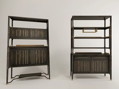 Modern Minimalist Dark Wooden Bookcase Design With Multiple Shelves And Drawers 3d model