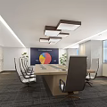 Modern Conference Room Interior With Long Table Leather Chairs Pie Chart And Large Windows